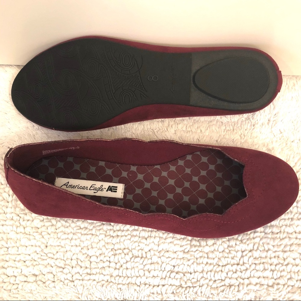 AE NWOT Burgundy Suede-like Ballet Flats sz 8